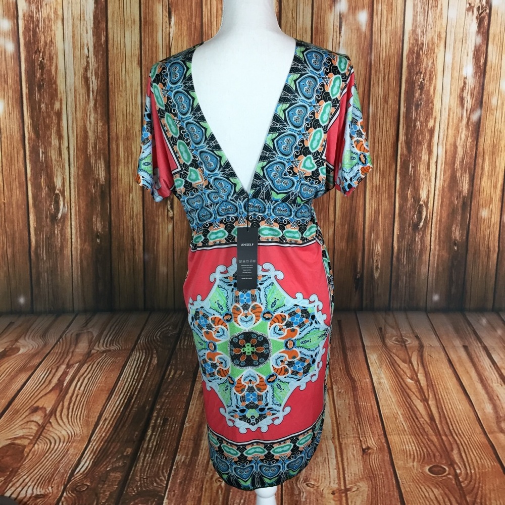 NWT Anself Paisley Strechy LowCut Tunic Mini Dress - Picture 3 of 6